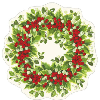 Caspari Holly And Berry Wreath Ornament Tag W/Header 4 Pk TAG114