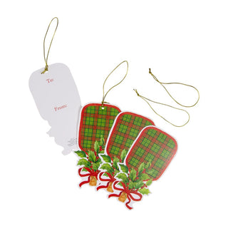 Caspari Plaid Pickleball Paddle Ornament Tag W/Header 4 Pk TAG117