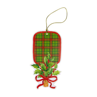 Caspari Plaid Pickleball Paddle Ornament Tag W/Header 4 Pk TAG117