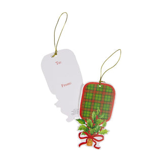 Caspari Plaid Pickleball Paddle Ornament Tag W/Header 4 Pk TAG117