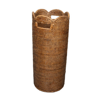 Caspari Rattan Scalloped Umbrella Stand in Natural - 21" H x 9.25" Diameter TK-D-001SC/HB