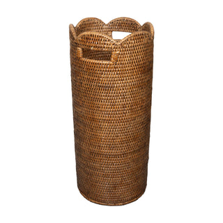 Caspari Rattan Scalloped Umbrella Stand in Natural - 21" H x 9.25" Diameter TK-D-001SC/HB