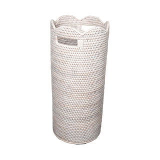Caspari Rattan Scalloped Umbrella Stand in Cream - 21" H x 9.25" Diameter TK-D-001SC/WW
