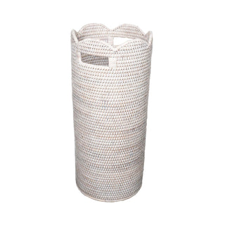 Caspari Rattan Scalloped Umbrella Stand in Cream - 21" H x 9.25" Diameter TK-D-001SC/WW