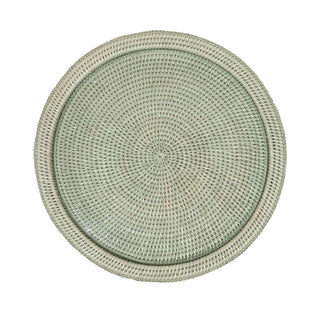 Caspari Rattan Round Cheese Tray with Glass insert in Green - 17" Dia. x 1"H TK-T03-010A/G