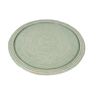 Caspari Rattan Round Cheese Tray with Glass insert in Green - 17" Dia. x 1"H TK-T03-010A/G