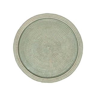 Caspari Rattan Round Cheese Tray with Glass insert in Green - 17" Dia. x 1"H TK-T03-010A/G