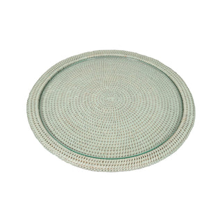 Caspari Rattan Round Cheese Tray with Glass insert in Green - 17" Dia. x 1"H TK-T03-010A/G