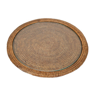 Caspari Rattan Round Cheese Tray with Glass insert in Natural - 17" Dia. x 1"H TK-T03-010A/HB