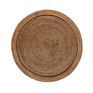 Caspari Rattan Round Cheese Tray with Glass insert in Natural - 17" Dia. x 1"H TK-T03-010A/HB