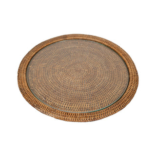 Caspari Rattan Round Cheese Tray with Glass insert in Natural - 17" Dia. x 1"H TK-T03-010A/HB