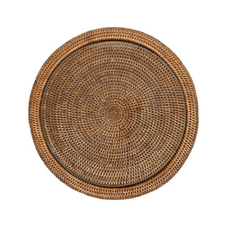 Caspari Rattan Round Cheese Tray with Glass insert in Natural - 17" Dia. x 1"H TK-T03-010A/HB
