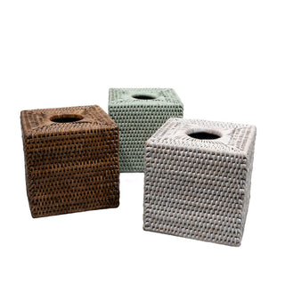 Caspari Rattan Square Tissue Box Cover in Cream - 5.5"L x 5.5"W x 5.5"H TK-TD-011/WW