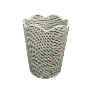 Caspari Rattan Scalloped Waste Basket in Green - 12.5"H x 9.5" Diameter TK-W05-002/G