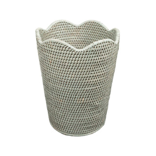 Caspari Rattan Scalloped Waste Basket in Green - 12.5"H x 9.5" Diameter TK-W05-002/G