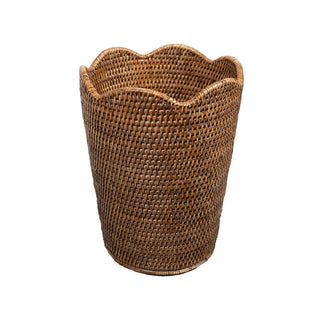 Caspari Rattan Scalloped Waste Basket in Natural - 12.5"H x 9.5" Diameter TK-W05-002/HB