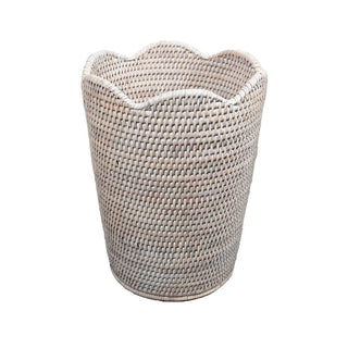 Caspari Rattan Scalloped Waste Basket in Cream - 12.5"H x 9.5" Diameter TK-W05-002/WW