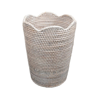 Caspari Rattan Scalloped Waste Basket in Cream - 12.5"H x 9.5" Diameter TK-W05-002/WW