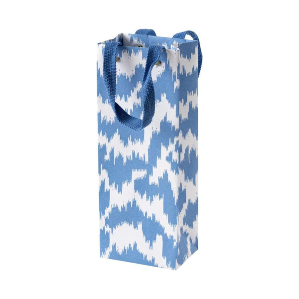 Caspari Modern Moiré Wine Gift Bag - Blue Pattern 5x3.5x13 Inches For Bottle Gifts
