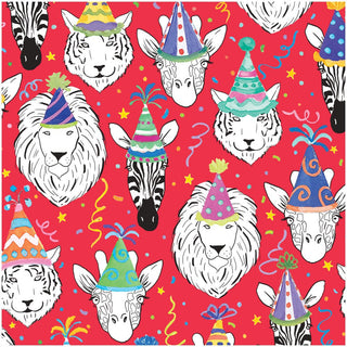 Caspari Safari Birthday Gift Wrapping Paper in Red - Bundle of 2 30" x 8' Roll 10014RCX2