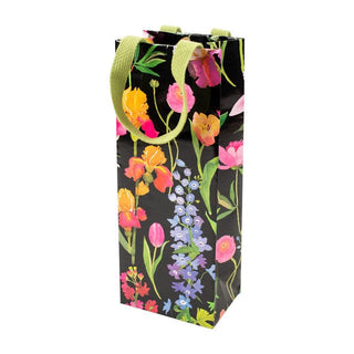 Caspari Summer Garden Wine & Bottle Gift Bag in Black - 1 Each 10029B4