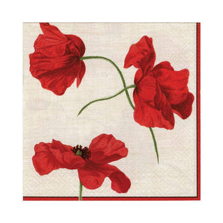Caspari Dancing Poppies Paper Luncheon Napkins in Ivory - 20 Per Package 10340L