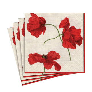 Caspari Dancing Poppies Paper Luncheon Napkins in Ivory - 20 Per Package 10340L