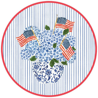Caspari Flags and Hydrangeas Round Paper Placemats - 12 Per Package 1104PPRND
