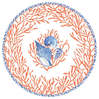 Caspari Shell Toile Die-Cut Placemats in Coral & Blue- 1 Each 1115PPRND