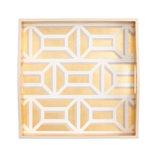 Caspari Garden Gate Lacquer Square Tray in White & Gold - 1 Each 11700LQSQR