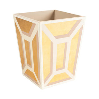 Caspari Garden Gate Lacquer Wastebasket in White & Gold - 1 Each 11700LQWB