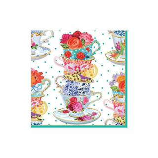 Caspari Tea Cups Paper Cocktail Napkins - 20 Per Package 11810C