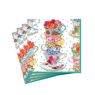 Caspari Tea Cups Paper Cocktail Napkins - 20 Per Package 11810C