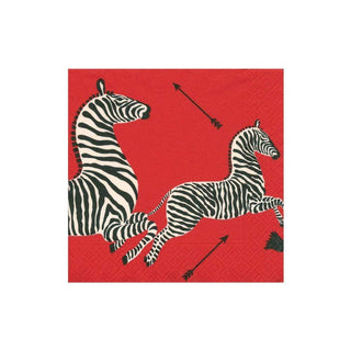 Caspari Zebras Paper Cocktail Napkins in Red - 20 Per Package 12180C