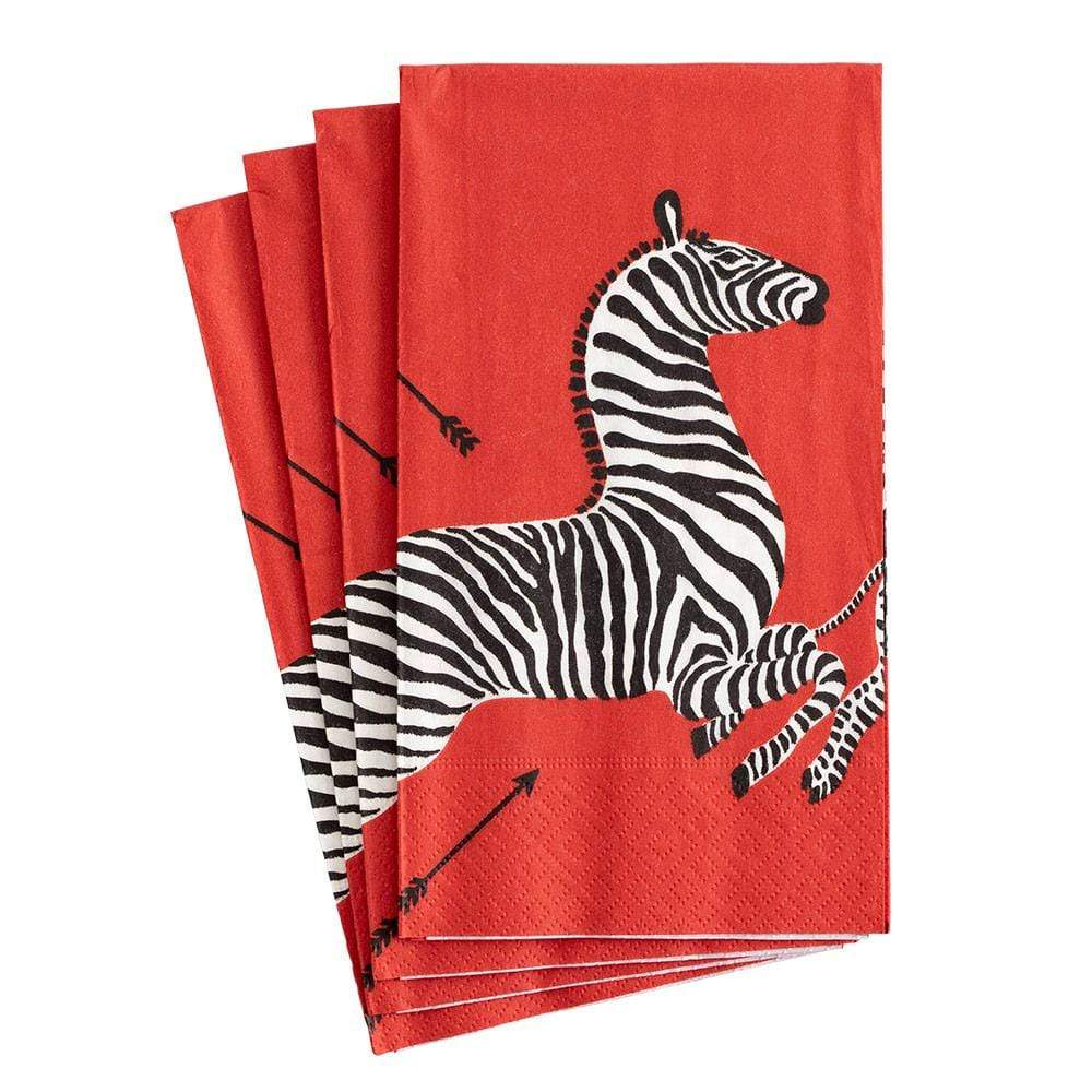 Caspari Zebras Paper Guest Towel Napkins in Red 15 Per Package Caspari