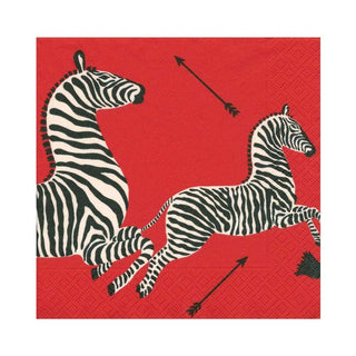 Caspari Zebras Paper Luncheon Napkins in Red - 20 Per Package 12180L
