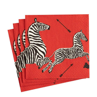 Caspari Zebras Paper Luncheon Napkins in Red - 20 Per Package 12180L