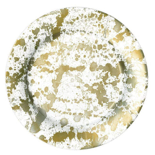 Caspari Splatterware Paper Dinner Plates in Gold - 8 Per Package 13192DP