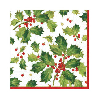Caspari Gilded Holly Paper Luncheon Napkins in White - 20 Per Package 13420L