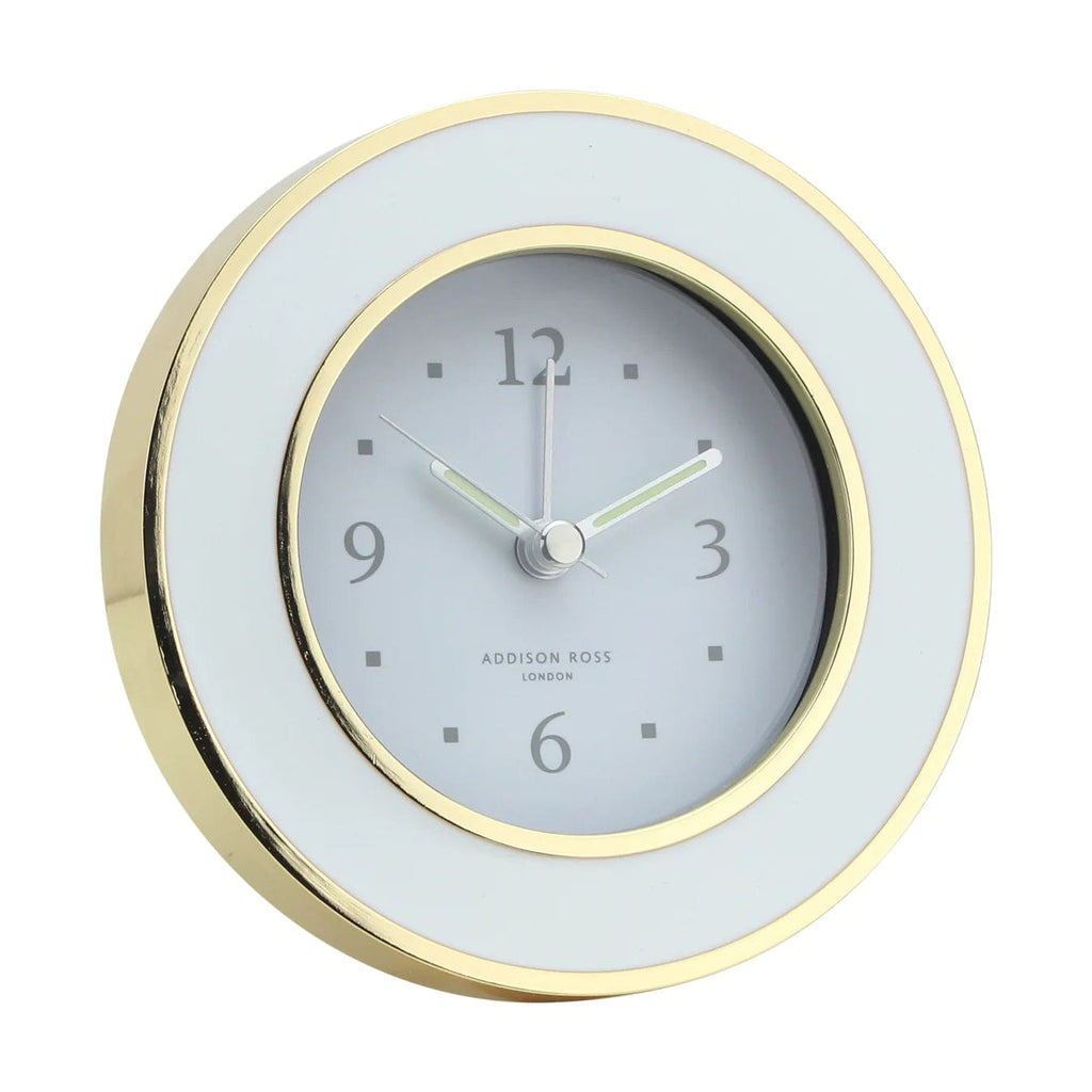 Addison Ross White Enamel & Gold Alarm Clock 13602