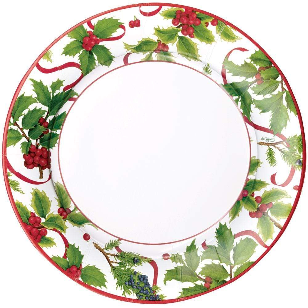 Caspari Christmas Trimmings Paper Dinner Plates in Ivory