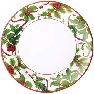 Caspari Christmas Trimmings Paper Dinner Plates in Ivory - 8 Per Package 13930DP