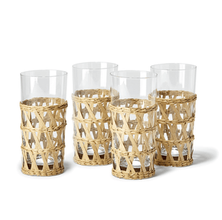 Two's Company Island Chic Lattice Highball Drinking Glass - Set of 4 13960