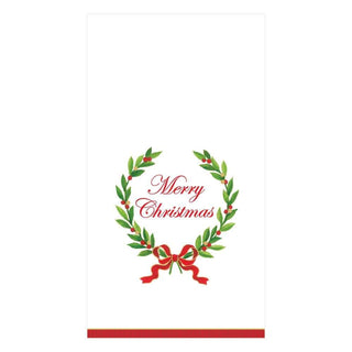 Caspari Merry Christmas Laurel Wreath Paper Guest Towel Napkins - 15 Per Package 14151G