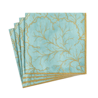 Caspari Gilded Majolica Paper Cocktail Napkins in Aqua - 20 Per Package 14212C