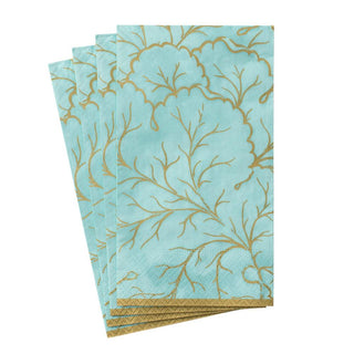 Caspari Gilded Majolica Paper Guest Towel Napkins in Aqua - 15 Per Package 14212G