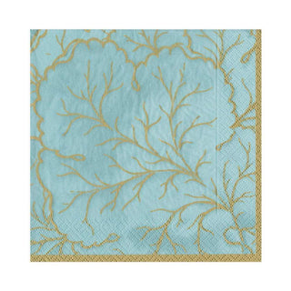 Caspari Gilded Majolica Paper Luncheon Napkins in Aqua - 20 Per Package 14212L