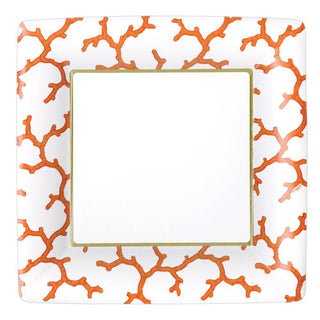 Caspari The Coral Sea Square Paper Dinner Plates in Coral - 8 Per Package 14560DP