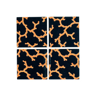 Caspari The Coral Sea Square Lacquer Coaster in Holder - Set of 4 14562LQCSET