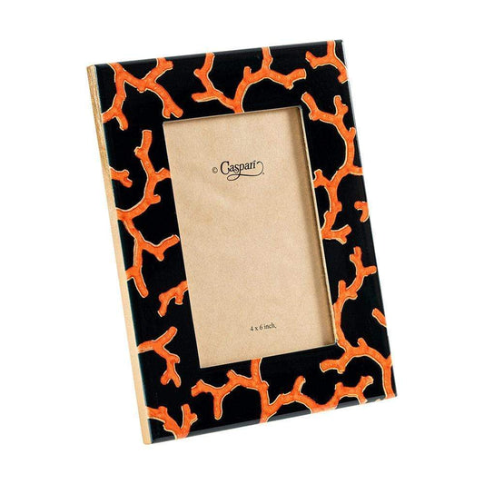 Caspari The Coral Sea Lacquer 4" x 6" Picture Frame in Black - 1 Each 14562LQFRM4X6